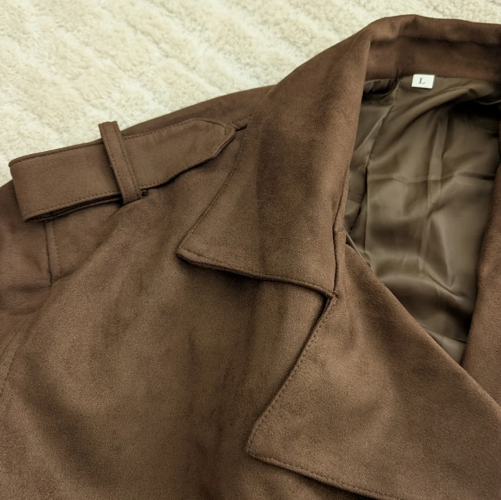 Faux Suede Oversize Brown Trench Coat Innovare Denim - Picture 4 of 5